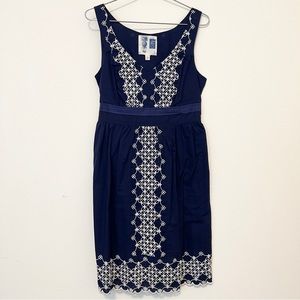 Anthropologie Edme & EsylIte Camilla Navy Embroidered Dress